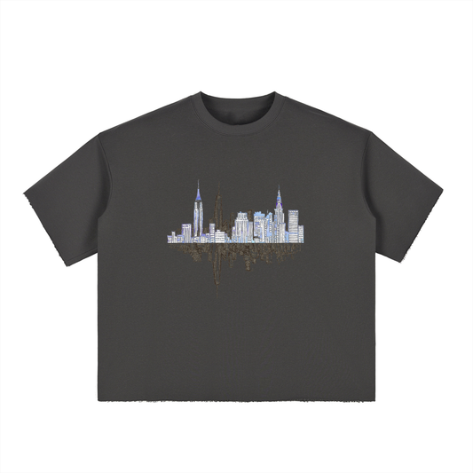 Boxy Half-Sleeve Raw-Edge T-Shirt