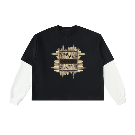 Layered Contrast Sleeve Cotton T-Shirt